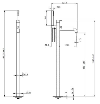 Vema Tiber Steel Bateria wannowa wolnostojąca Inox V17195 - obrazek 2