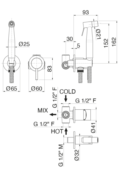Vema Tiber Steel Bateria bidetowa podtynkowa Inox V17405 - obrazek 2