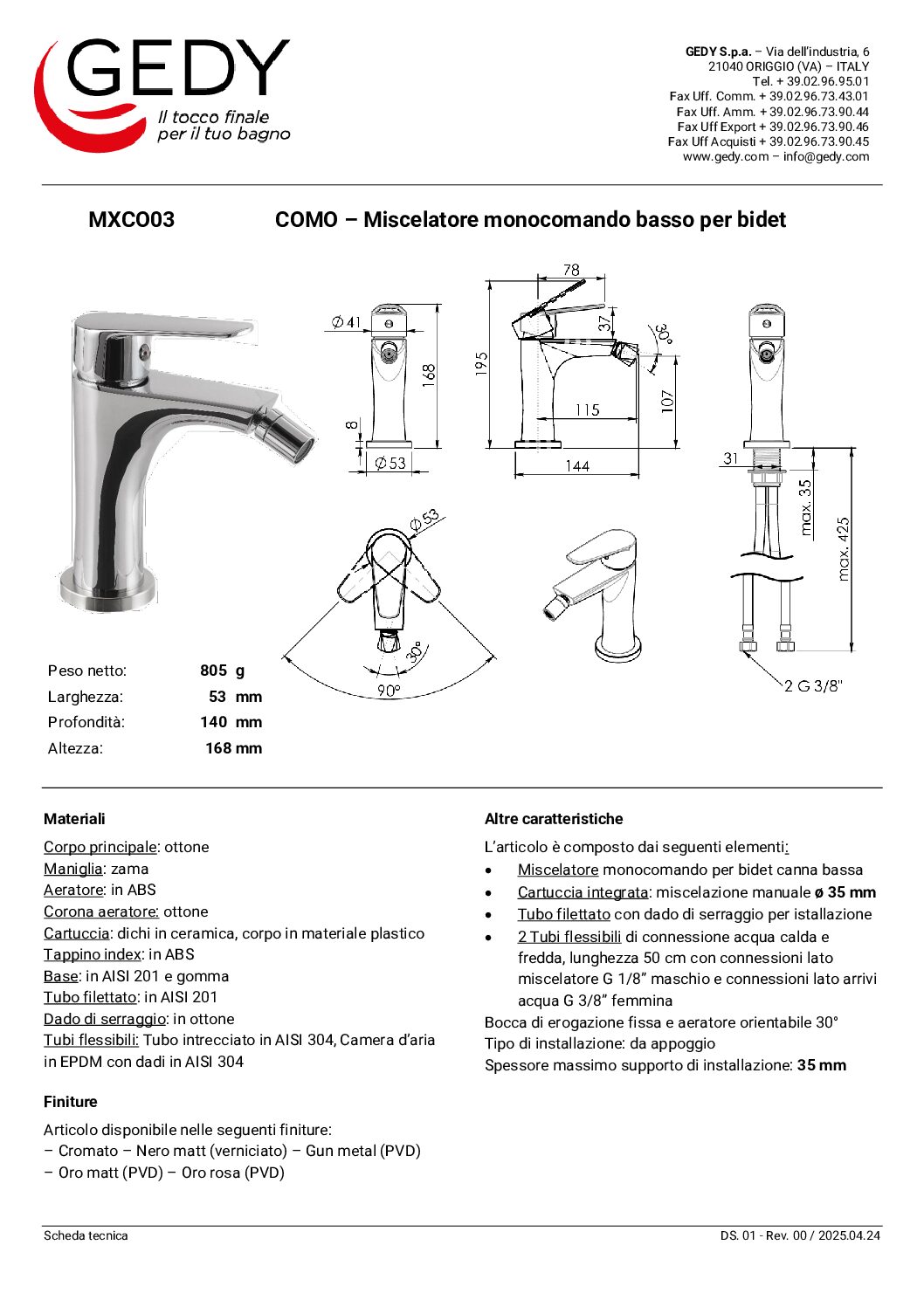 Gedy Como Bateria Bidetowa Chrom MXCO03-13 - obrazek 2