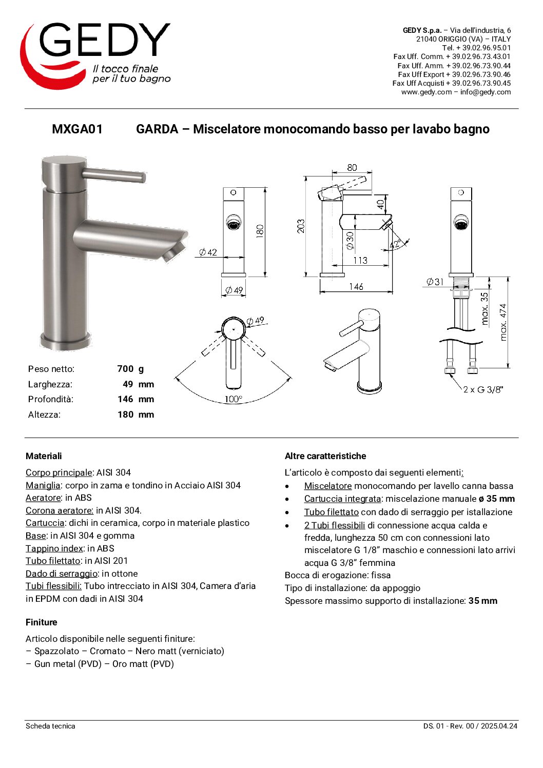 Gedy Garda Bateria Umywalkowa Grafit Szczotkowany MXGA01-81 - obrazek 2