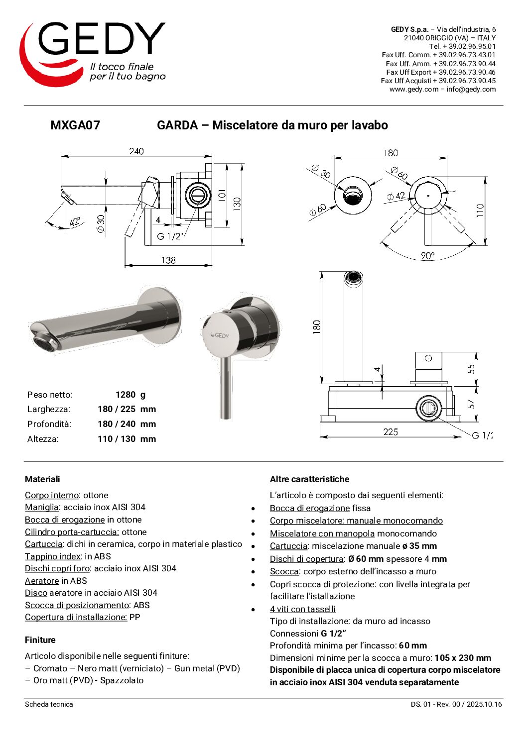 Gedy Garda Bateria Umywalkowa Podtynkowa Chrom MXGA07-13 - obrazek 2